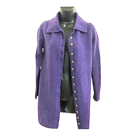 Zara purple knit fuzzy button down long cardigan jacket size medium brand new - Picture 1 of 16